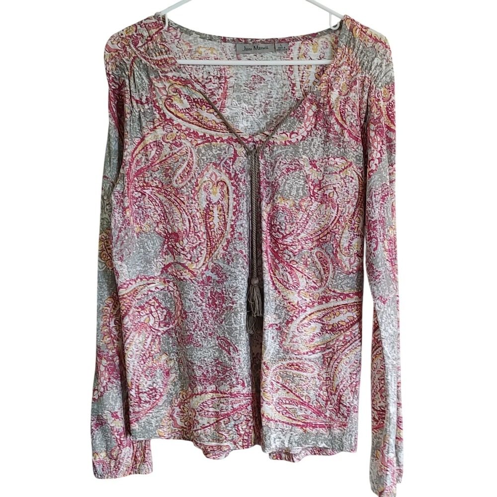 Jason Maxwell Boho Top Shirt Tassels Hippie Paisley Long Sleeve Womens Large